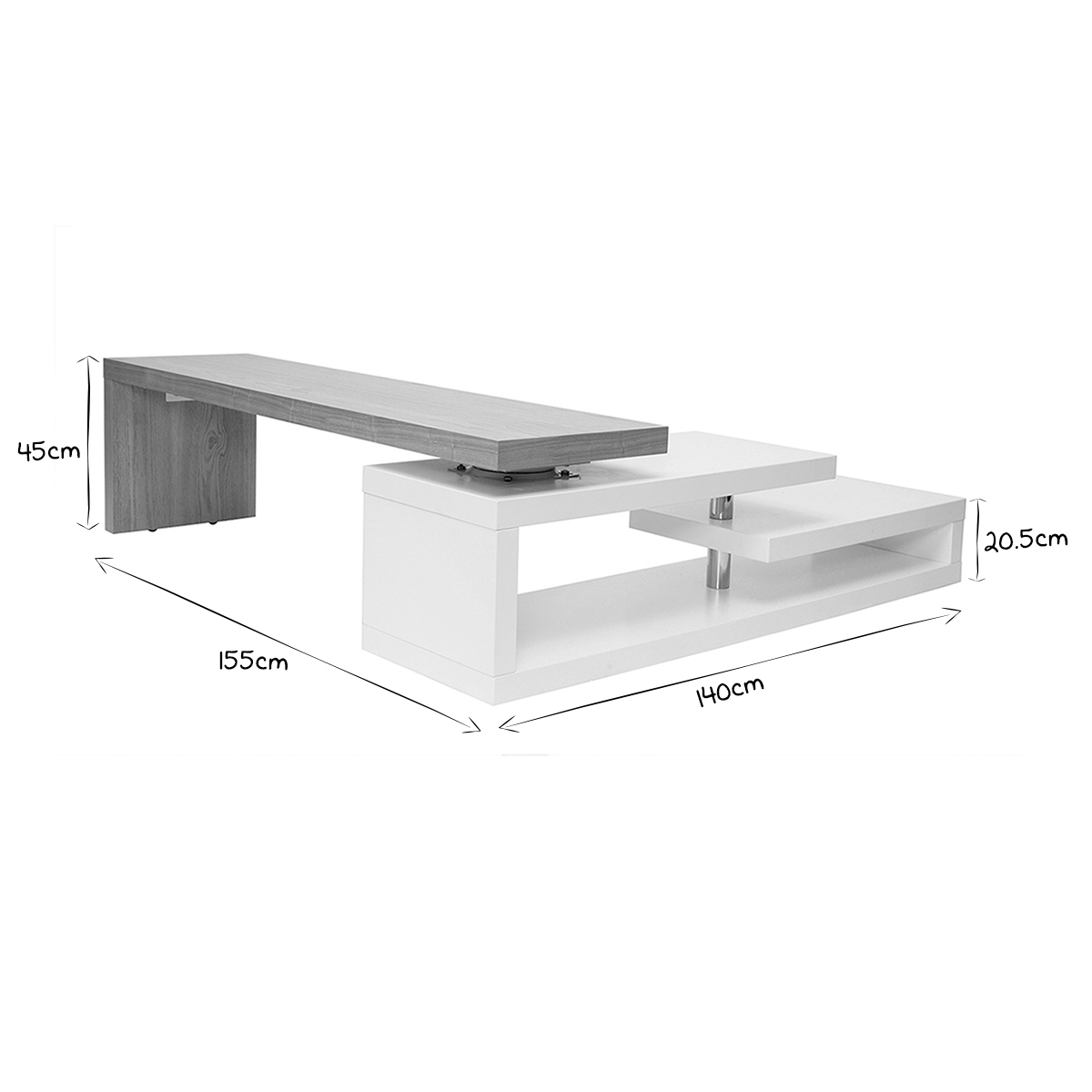 Meuble TV design pivotant L255 MAX V2 blanc, MILIBOO