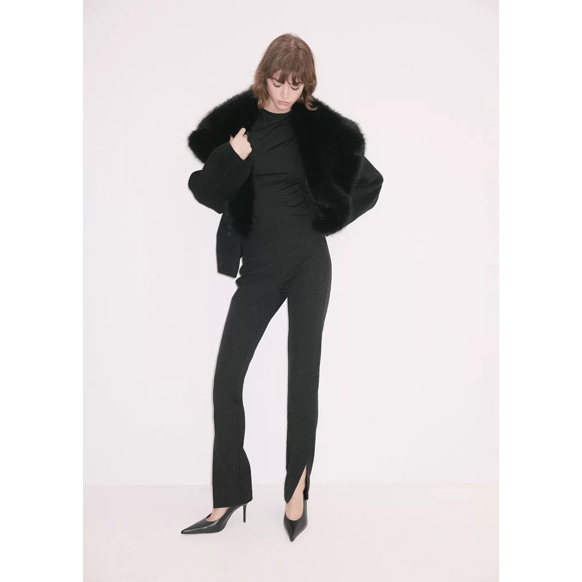Pantalon skinny taille haute noir, MANGO