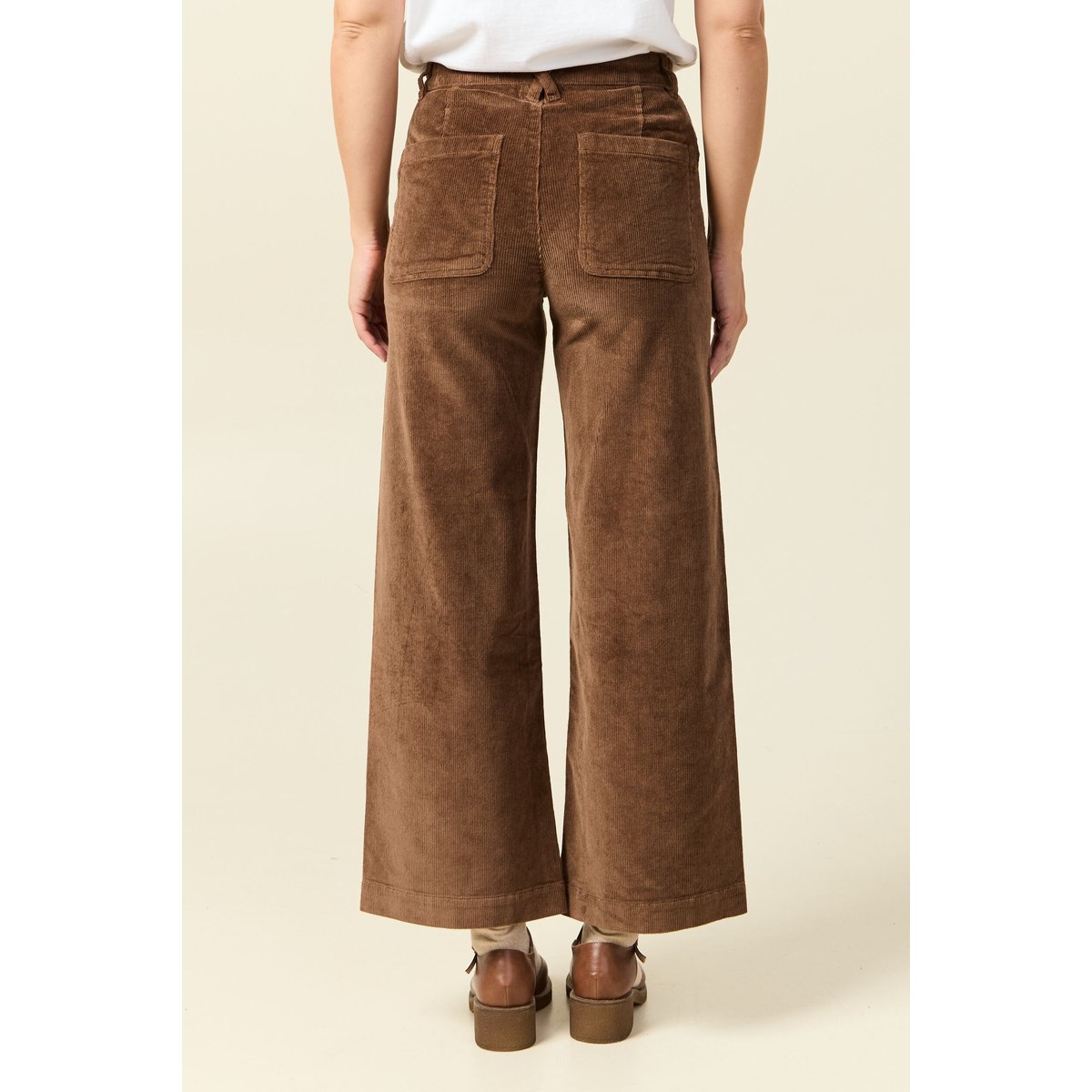 Pantalon large taille haute en velours vieux rose, BONOBO