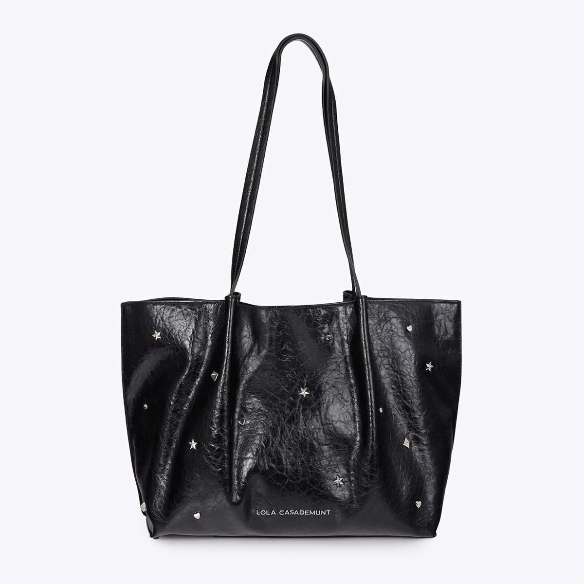 Cabas à clous étoiles et rivets noir vernis, LOLA CASADEMUNT