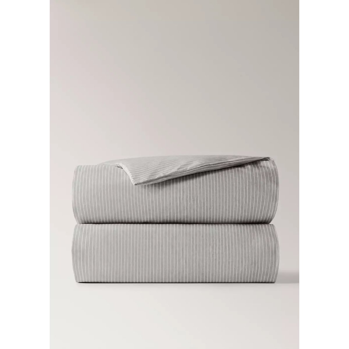 Housse de couette percale de coton rayures lit 135/140 cm gris clair/pastel, MANGO HOME