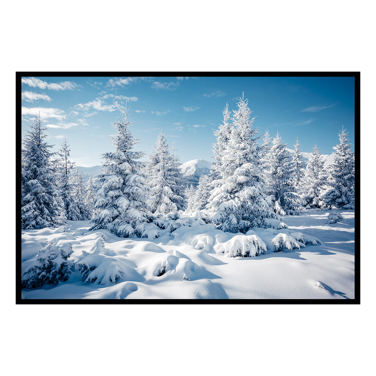 Affiche encadrée Paysage hivernal enneigé affiche + cadre en métal - noir, HEXOA
