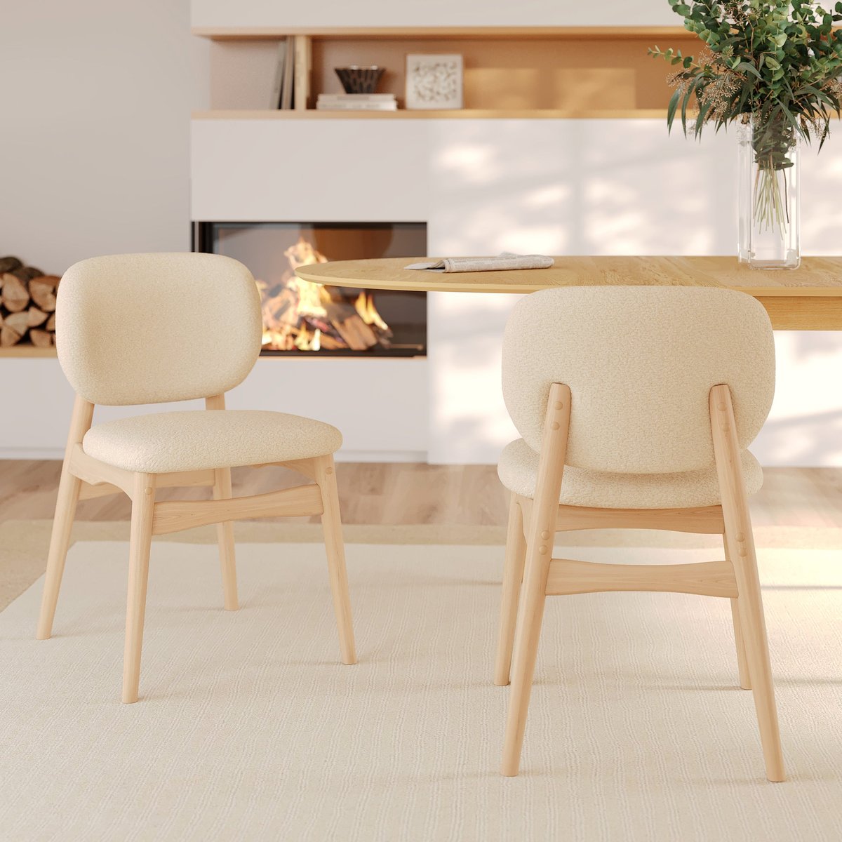 Lot de 2 chaises en tissu bouclé - PAULETTE beige, MAISON PAVANE