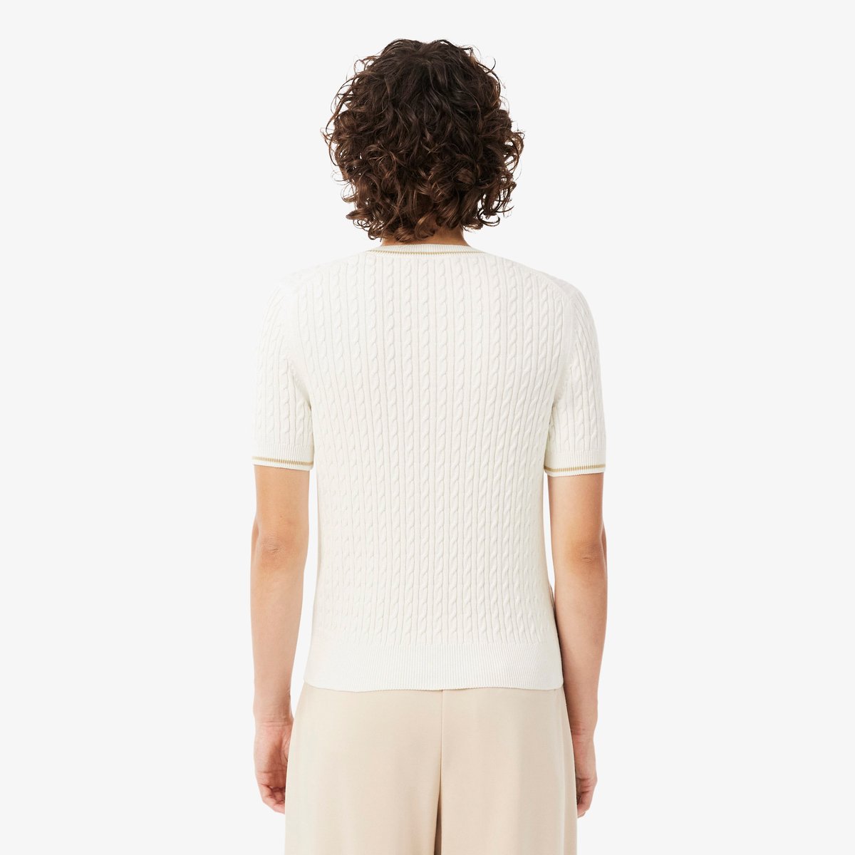 Pull manches courtes maille torsadée blanc-70v, LACOSTE