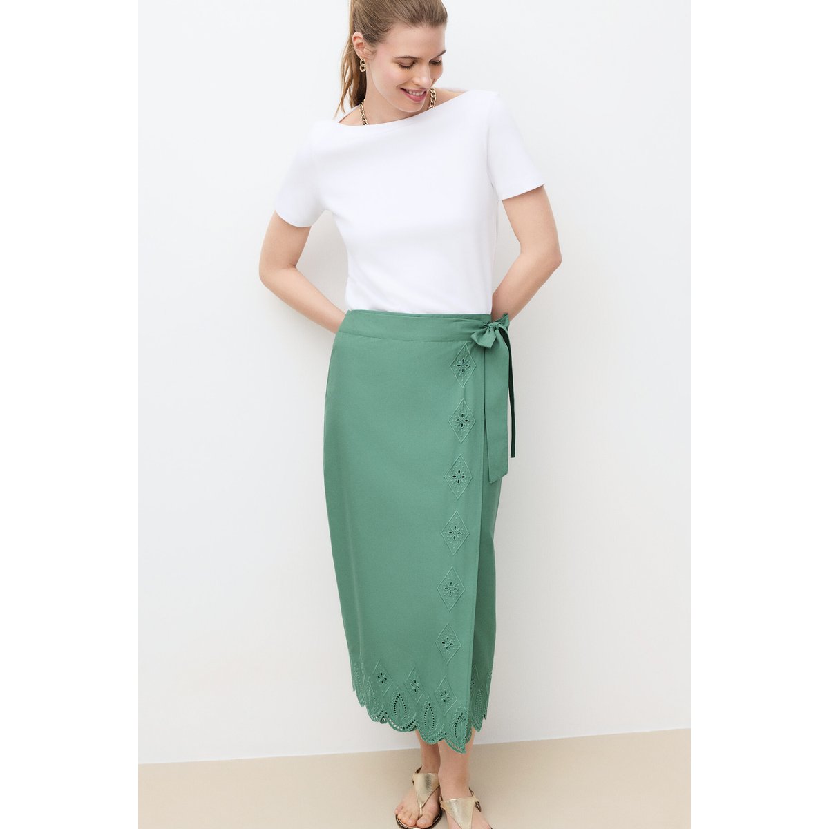 Jupe longue fluide JOMY vert, CAROLL