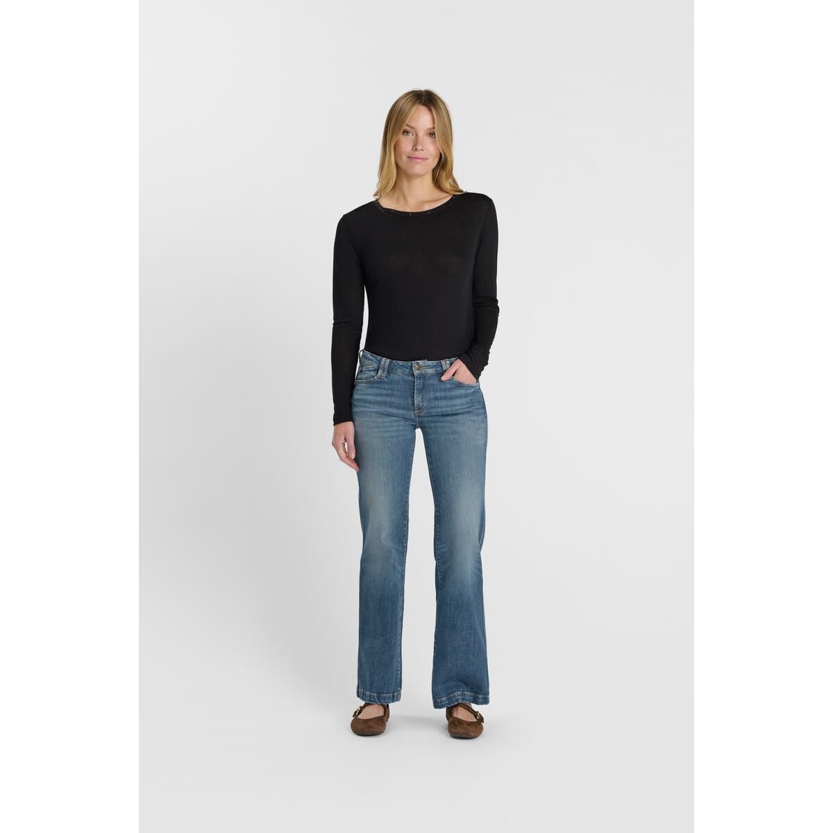 Jeans flare , longueur 34 blue, LE TEMPS DES CERISES