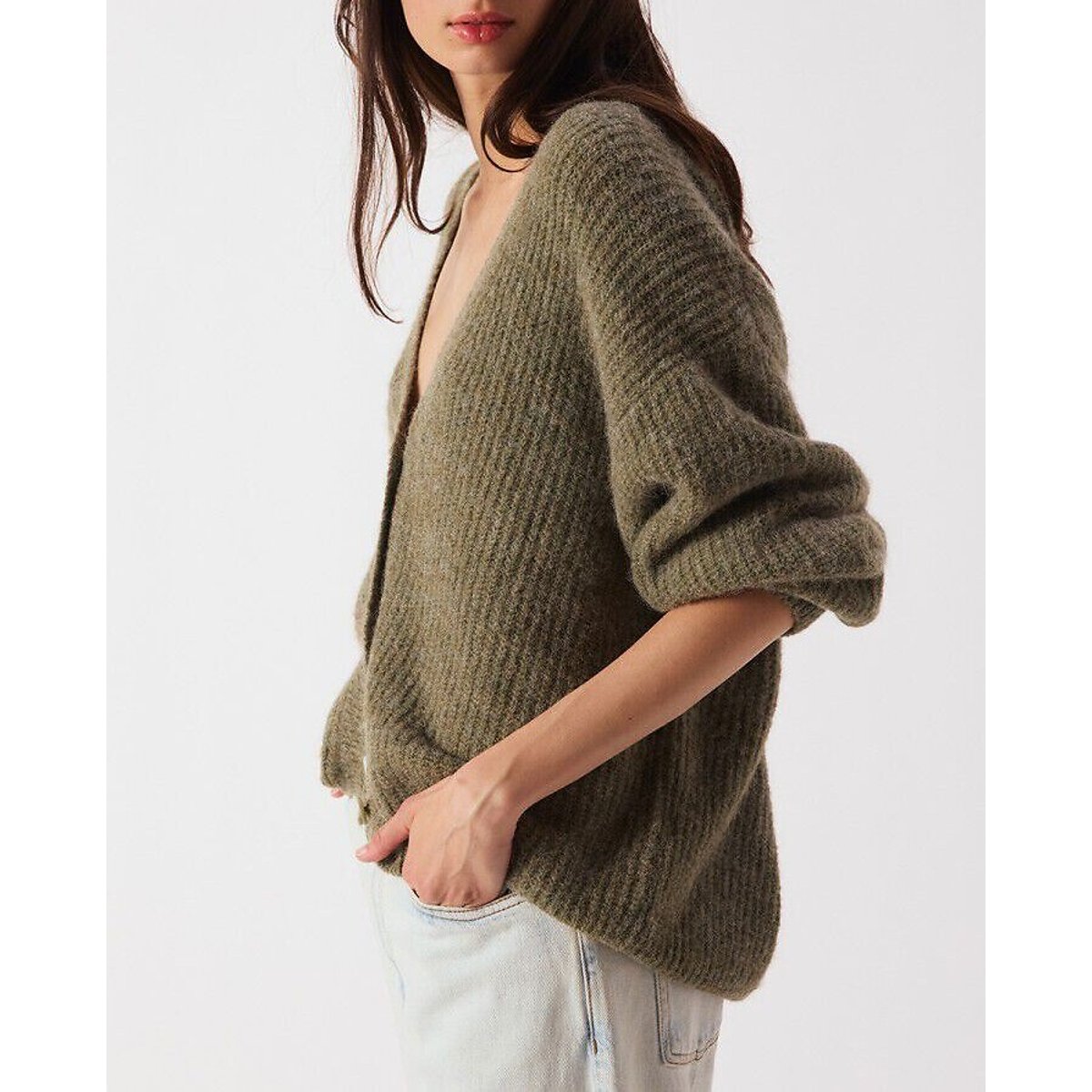 Gilet ample col V, EAST vert kaki, AMERICAN VINTAGE