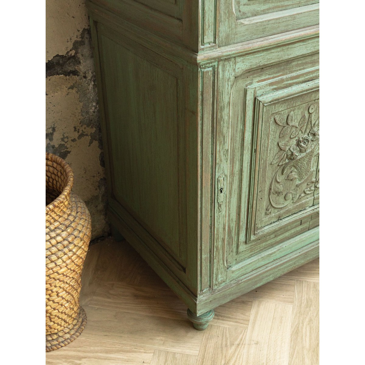 Armoire en bois Blandine N°441 - Bon état vert, DEBONGOUT