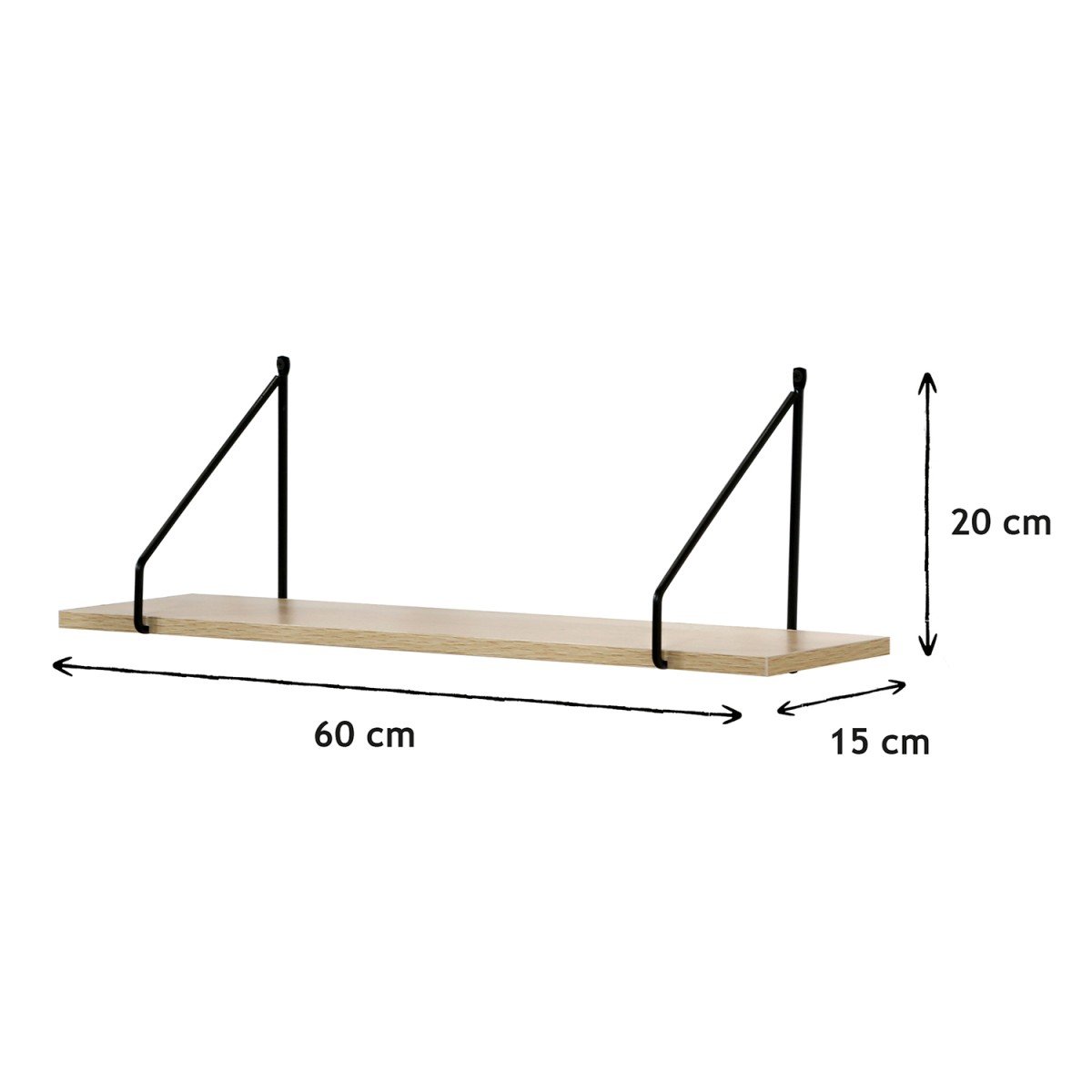 Étagère Murale 60 cm style industriel bois clair, CALICOSY