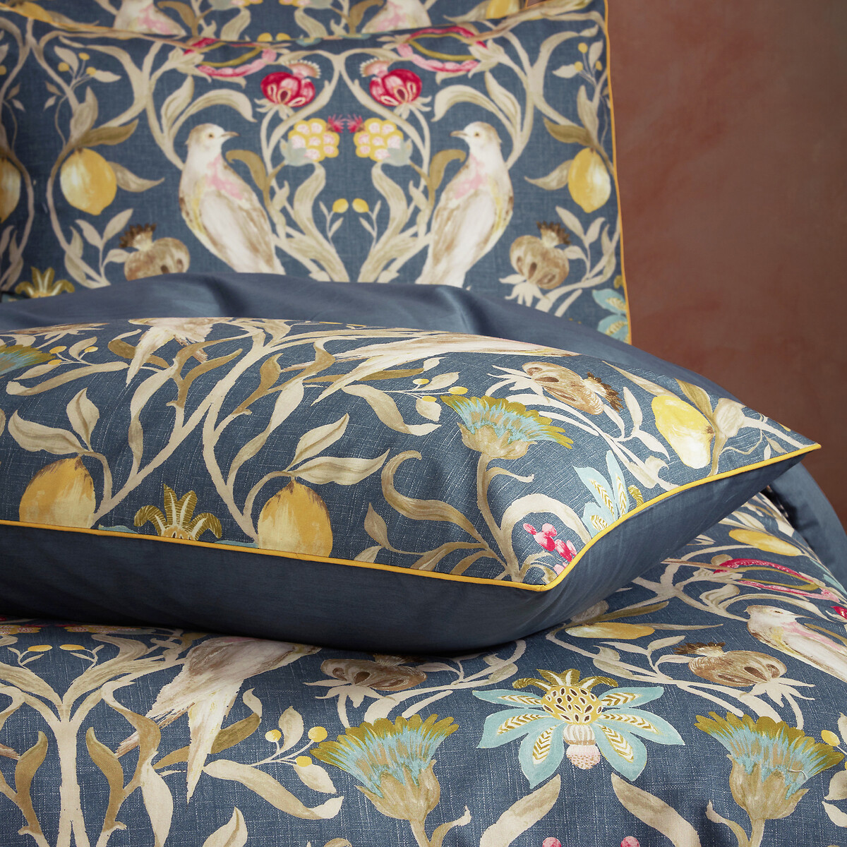 Songbird Wildflower Slub 100% Cotton Duvet Cover and Pillowcase Set navy, EW BY EDINBURGH WEAVERS