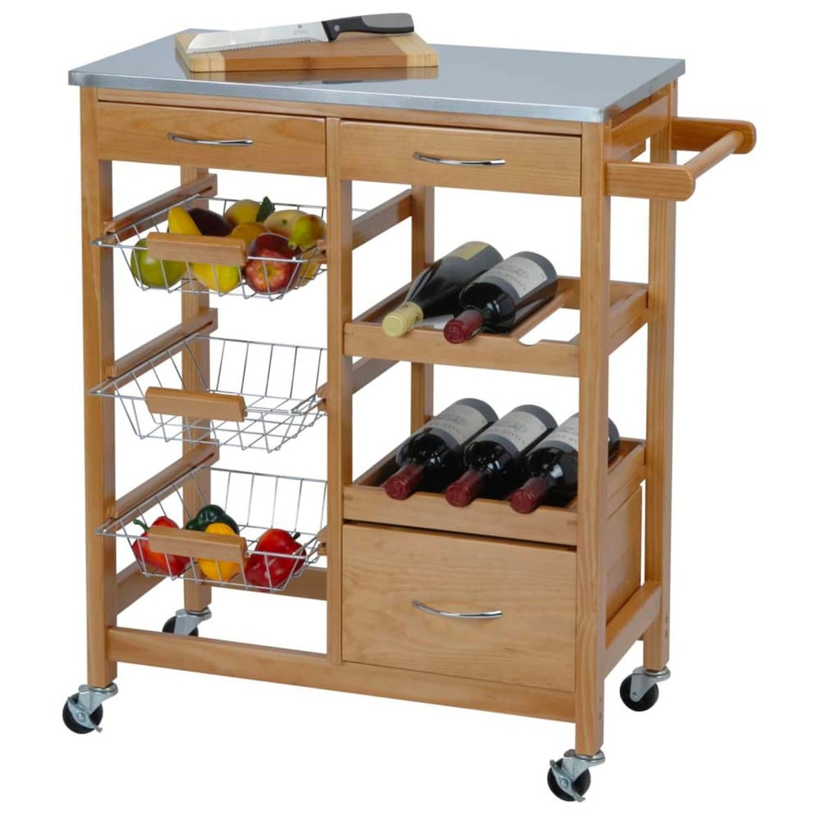Desserte de Cuisine en Bois de Pin et Acier Inoxydable bois, WADIGA