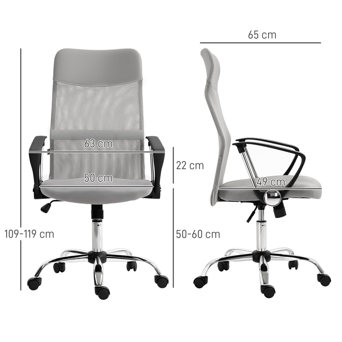 Chaise de bureau Tissu maille Gris gris, HOMCOM