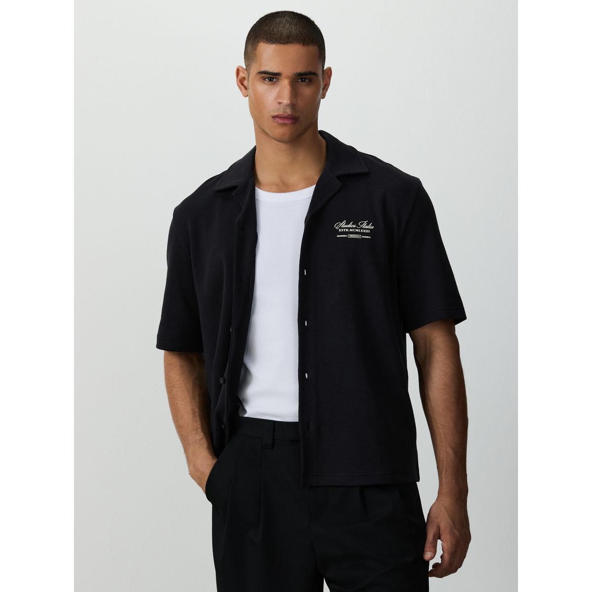 Chemise en jersey imprimée à manches courtes noir, NEXT