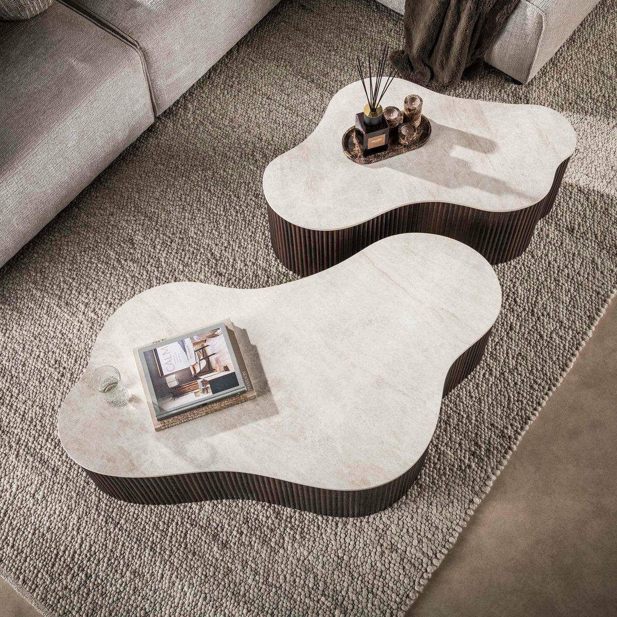 Table basse forme organique en céramique (lot de 2) MAHAL décor marbre, PIER IMPORT