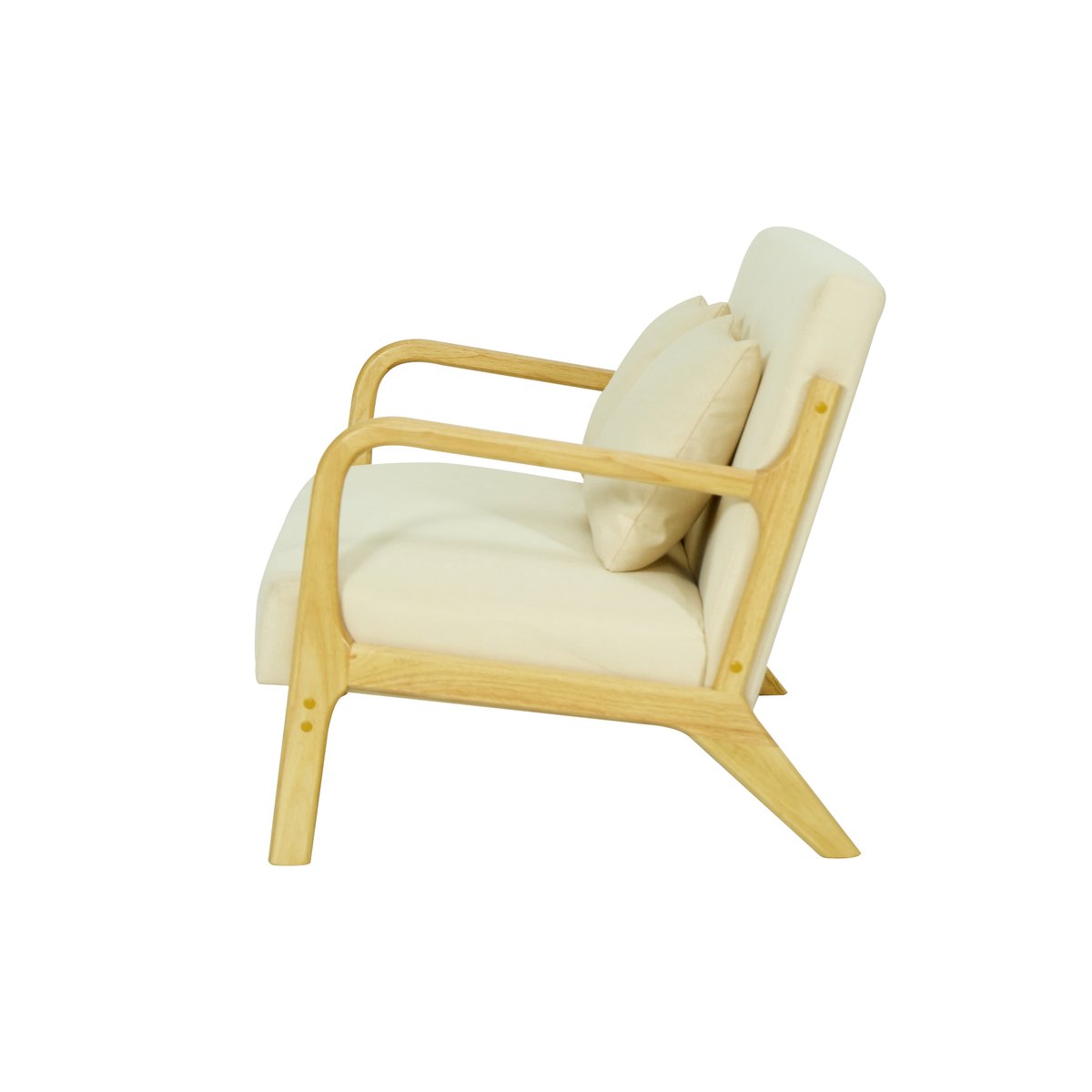 Banquette 2 places, bois massif et tissu beige, NORDLYS