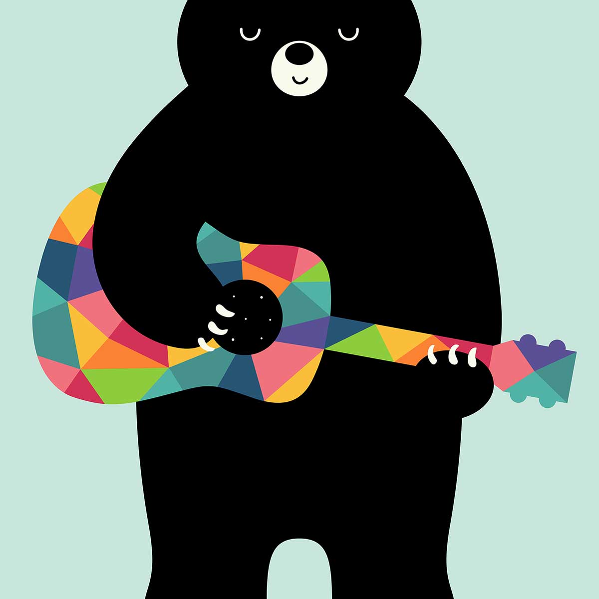 Affiche rock and roll bear affiche + cadre en bois - noir, HEXOA