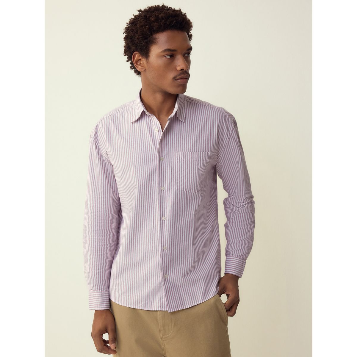 Chemise oxford manches longues à rayure rose, NEXT