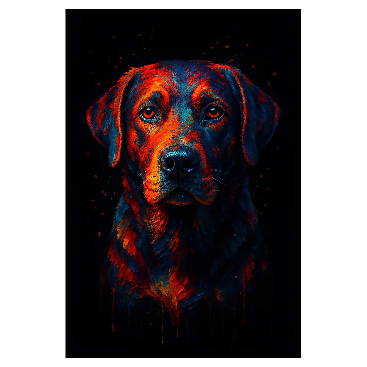 Affiche encadrée chien art multicolore moderne affiche + cadre en métal - noir, HEXOA