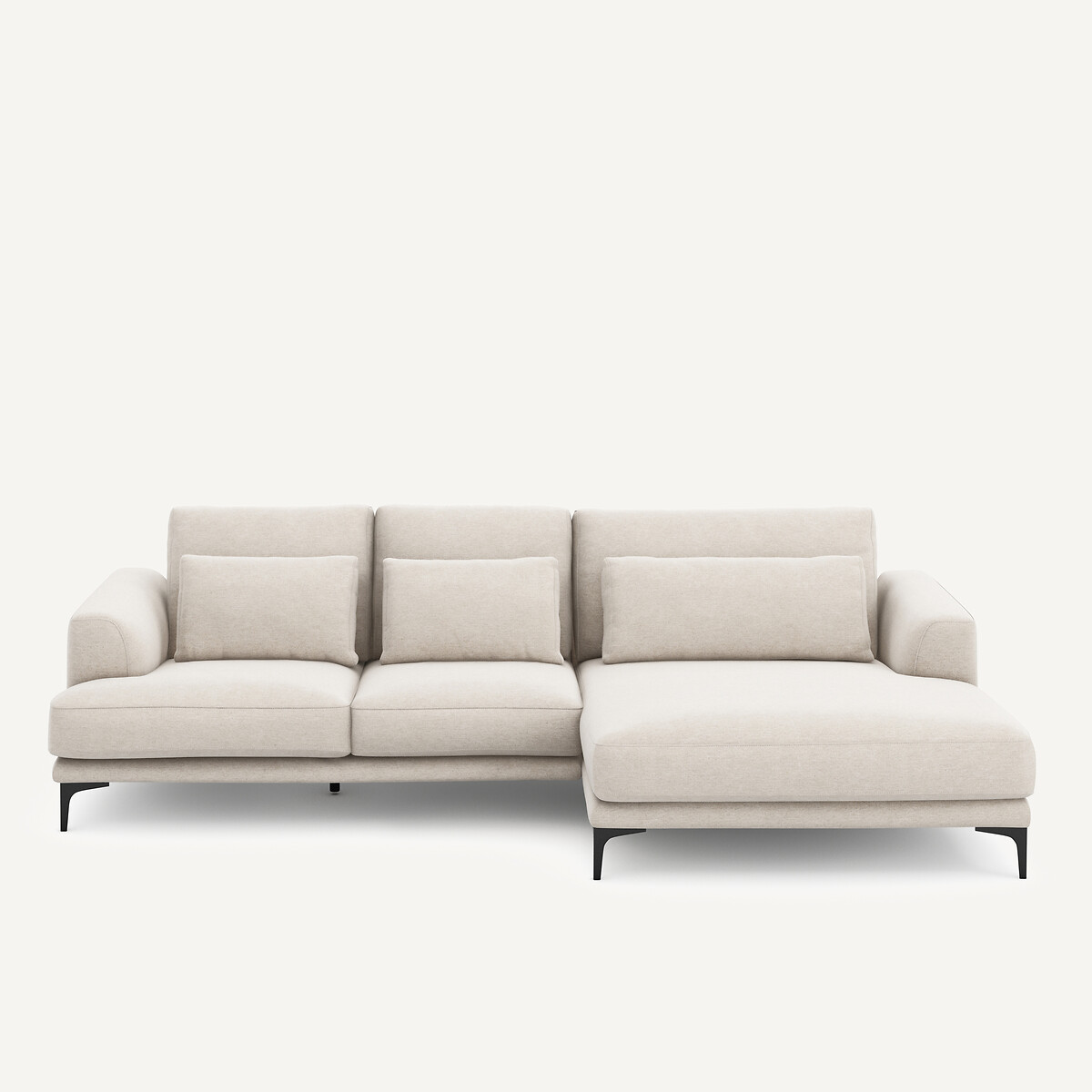 Canapé d'angle méridienne XL droit, en toile chinée, MARSILE ivoire, AM.PM