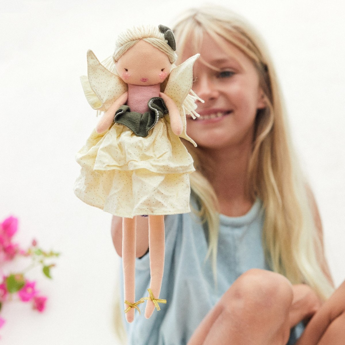 Peluche crème, vert olive, rose poudré, doré, BT CHAPS