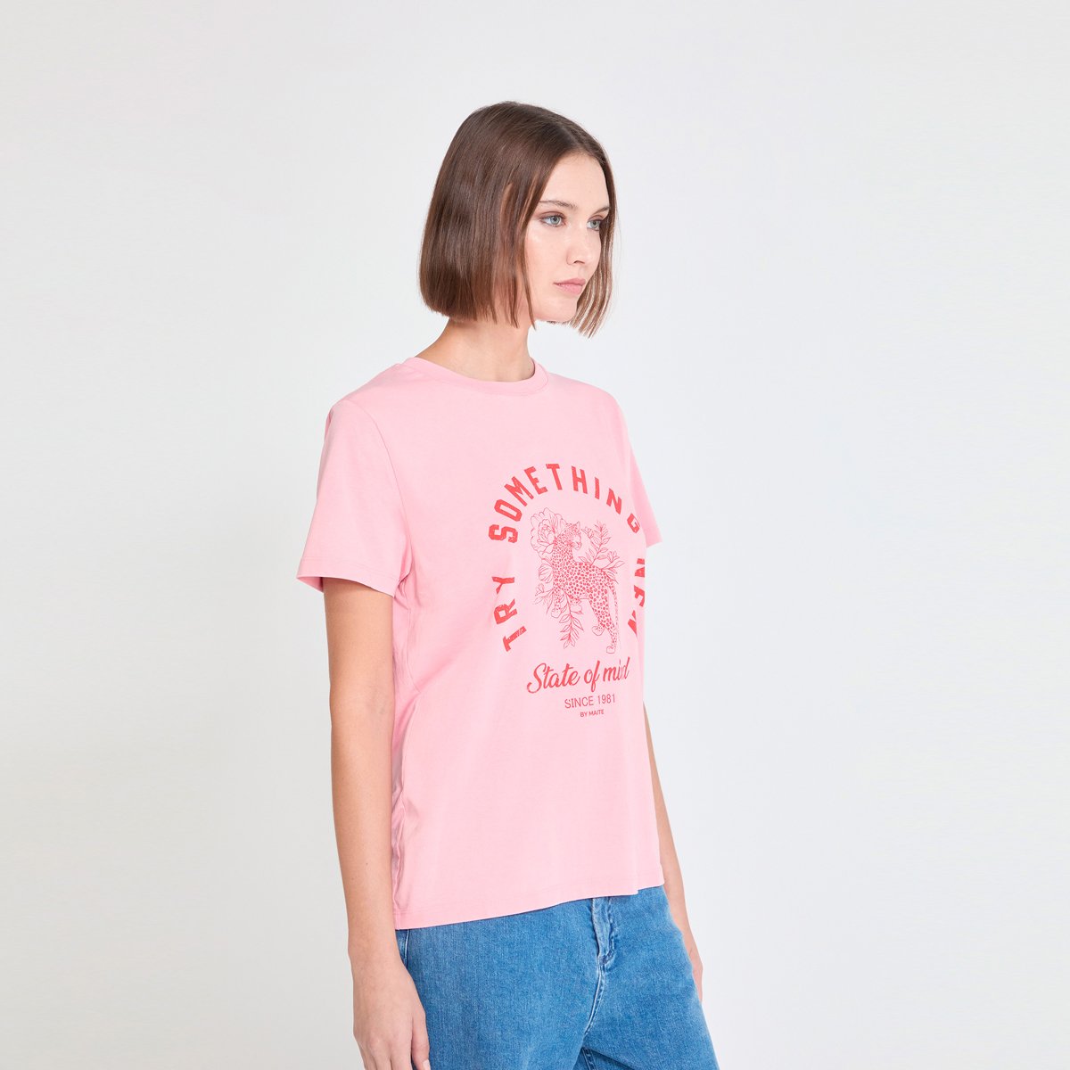T-shirt manches courtes à imprimé animal rose, LOLA CASADEMUNT