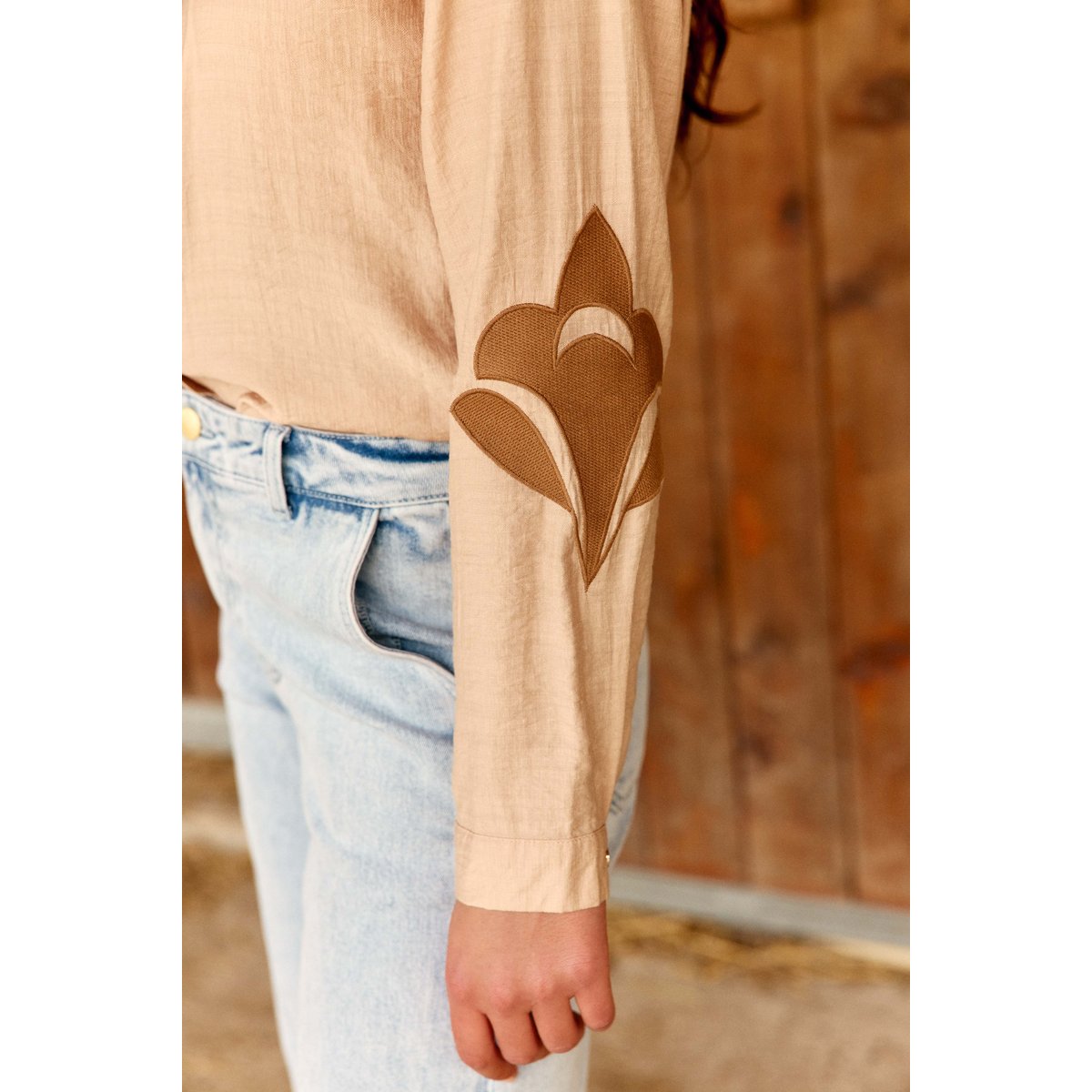 Chemisier manches longues col chemise imprimé broderie CLEMATITE 13-beige, LA PETITE ETOILE