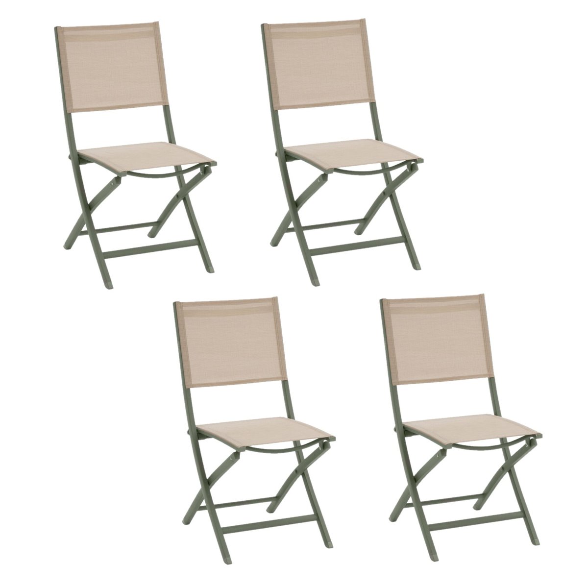 Lot de 4 chaises pliantes en aluminium et texaline ESSENTIA vert, TOILINUX