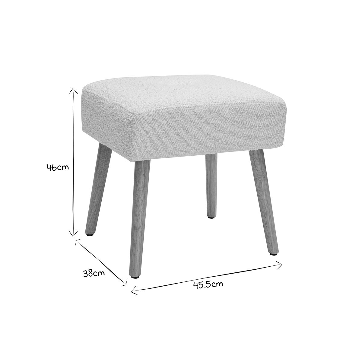 Tabouret bas en tissu effet velours texturé terre brûlée et bois clair massif H46 cm GUESTA blanc, MILIBOO
