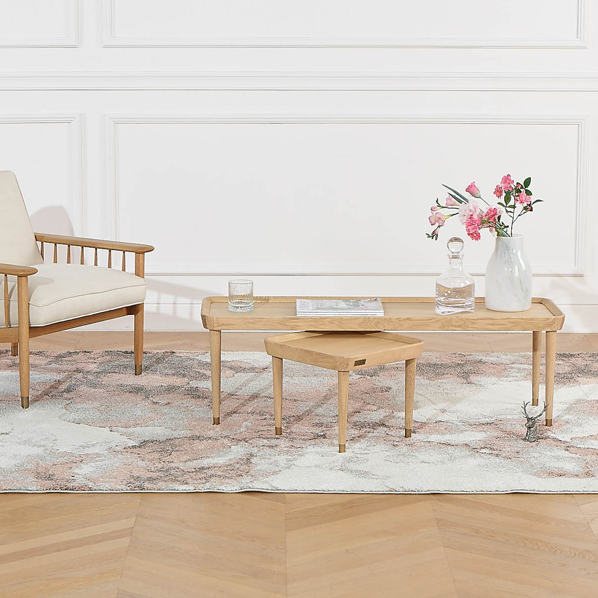 Table d'appoint carrée style contemporain, pieds en chêne massif MALIBU beige, ROBIN DES BOIS