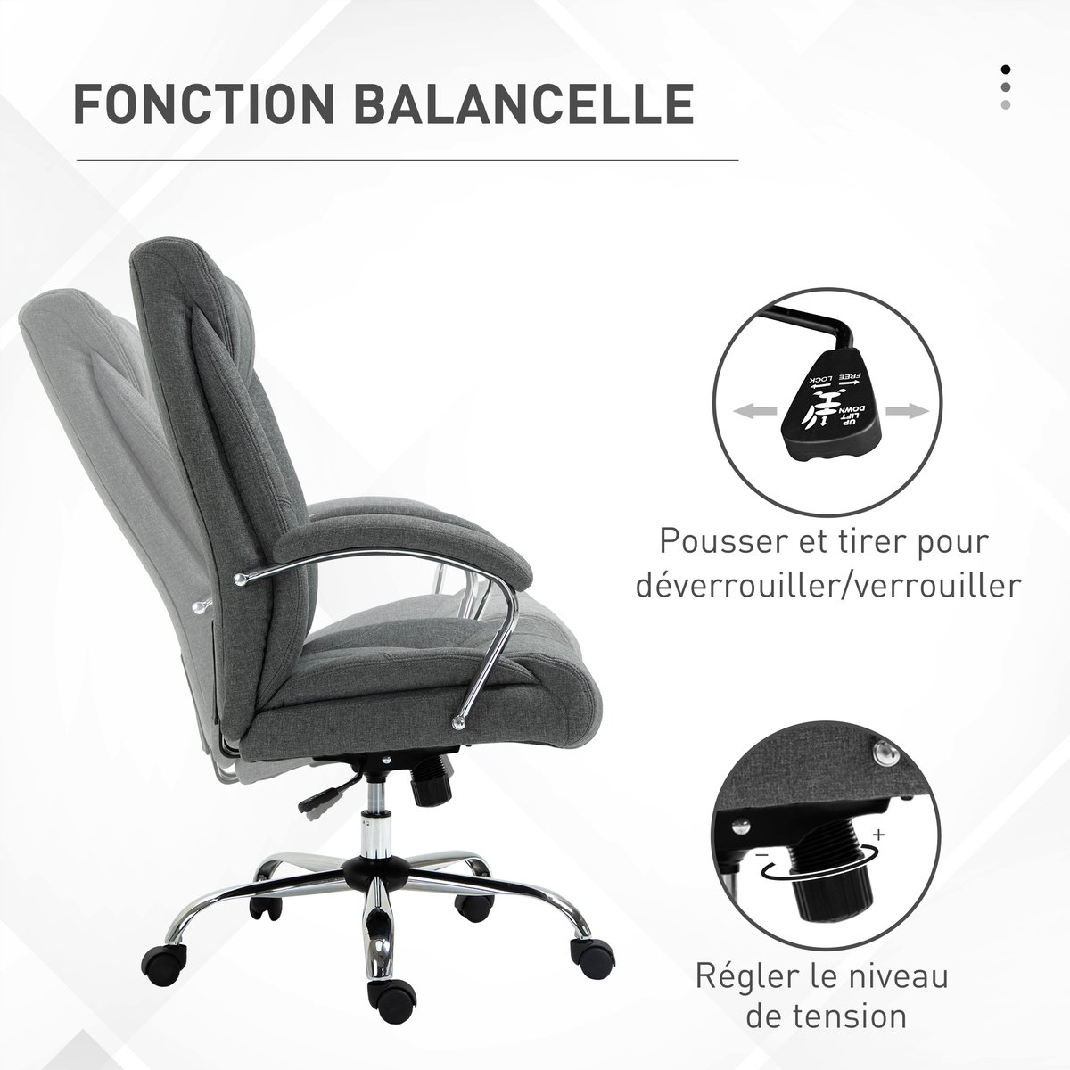 Chaise de bureau Lin (100% polyester) Gris gris, HOMCOM