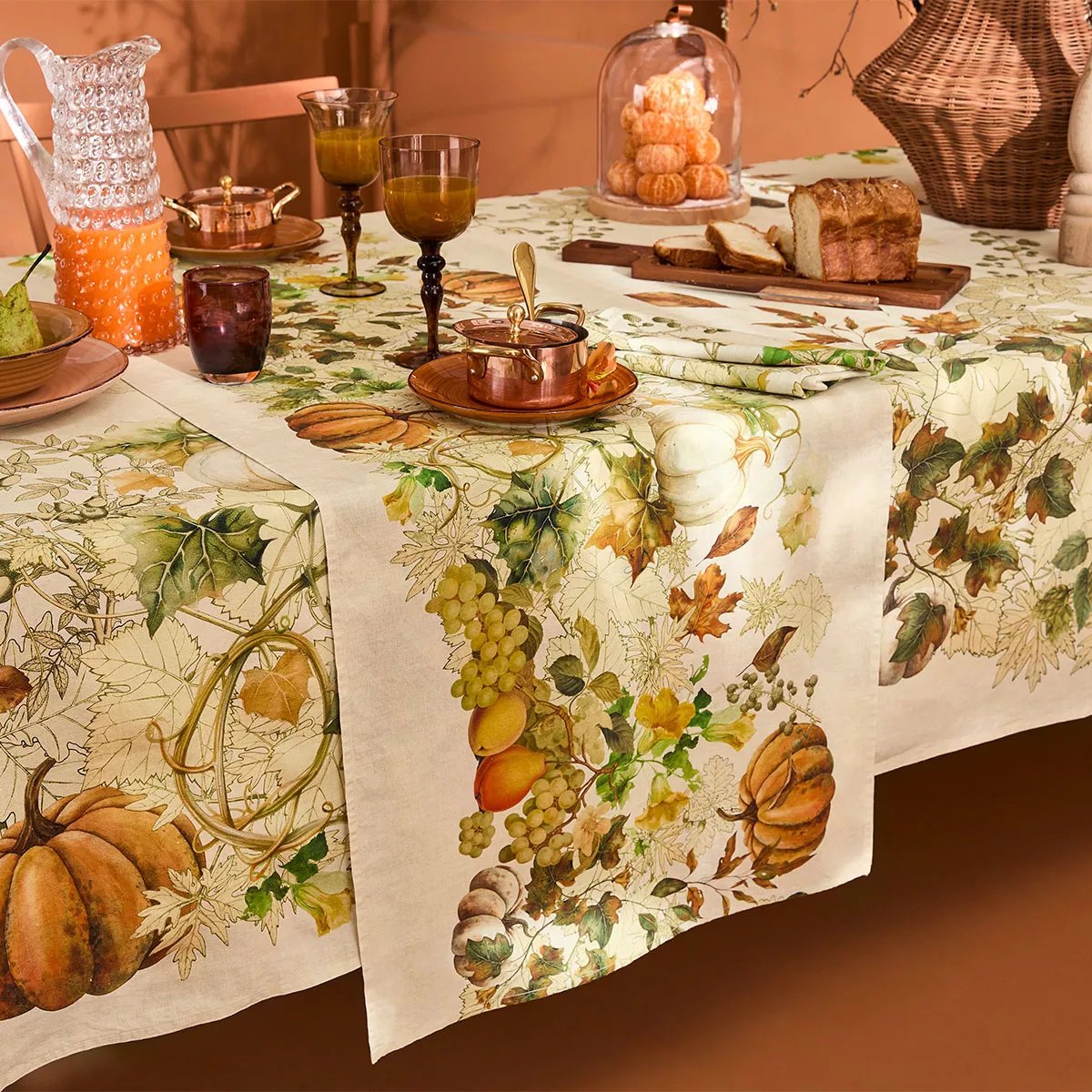 Chemin de table lin & coton lavé DELICES D'AUTOMNE potiron, GARNIER THIEBAUT