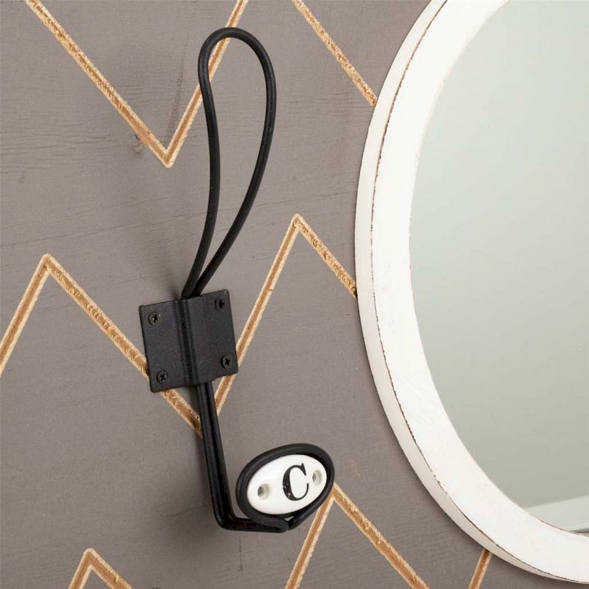 Patère murale en bois avec miroir gris bois naturel, RECOLLECTION