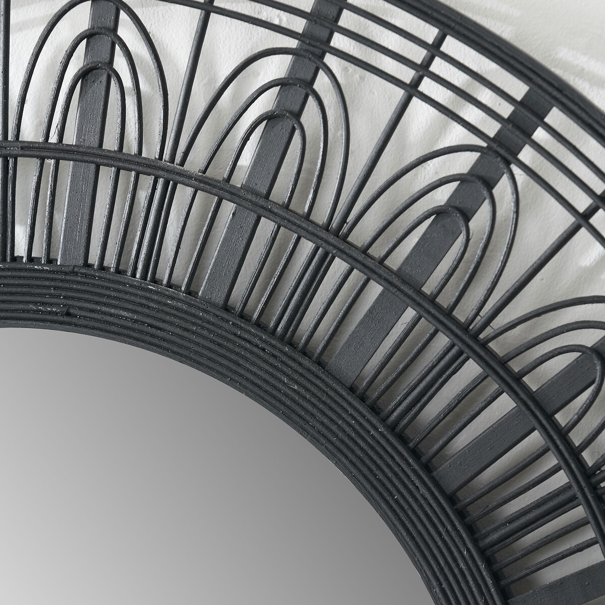 90cm Black Bamboo Frame Round Wall Mirror black, SO'HOME