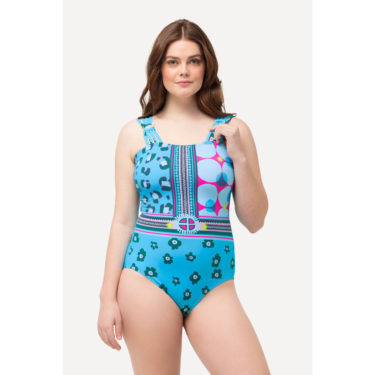 Maillot de bain à mélange d'imprimés bleu turquoise, ULLA POPKEN