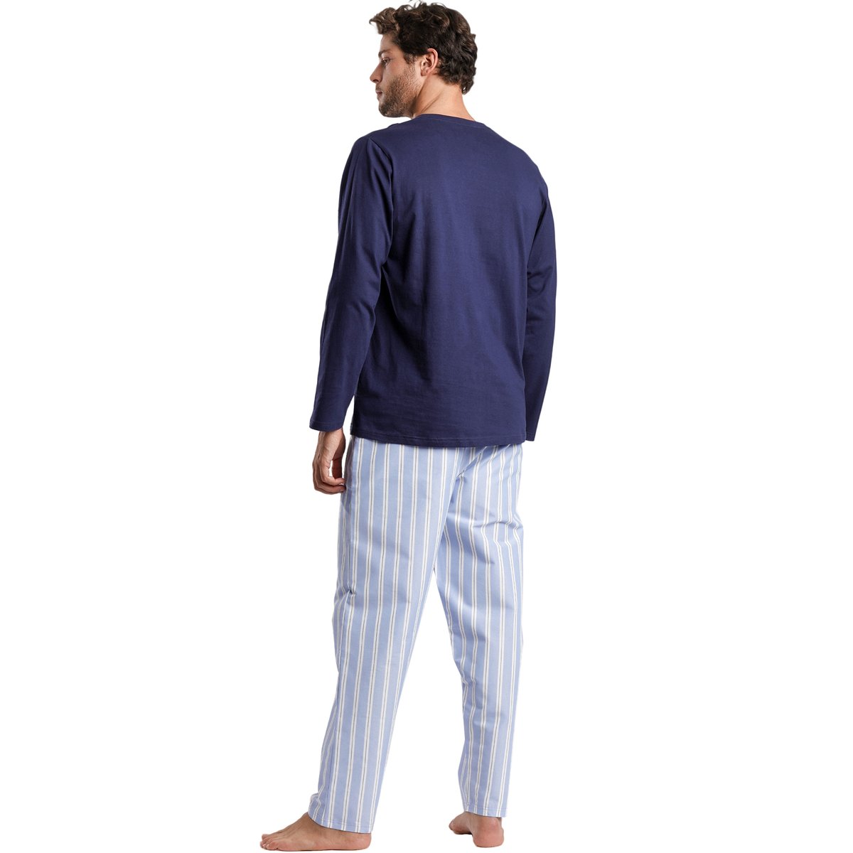Pyjama pantalon top manches longues Stripest bleu marine, ADMAS