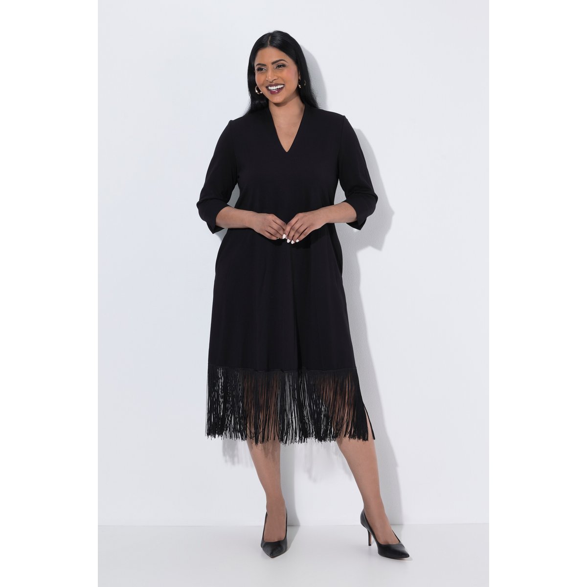 Robe midi en point de Rome noir, ULLA POPKEN