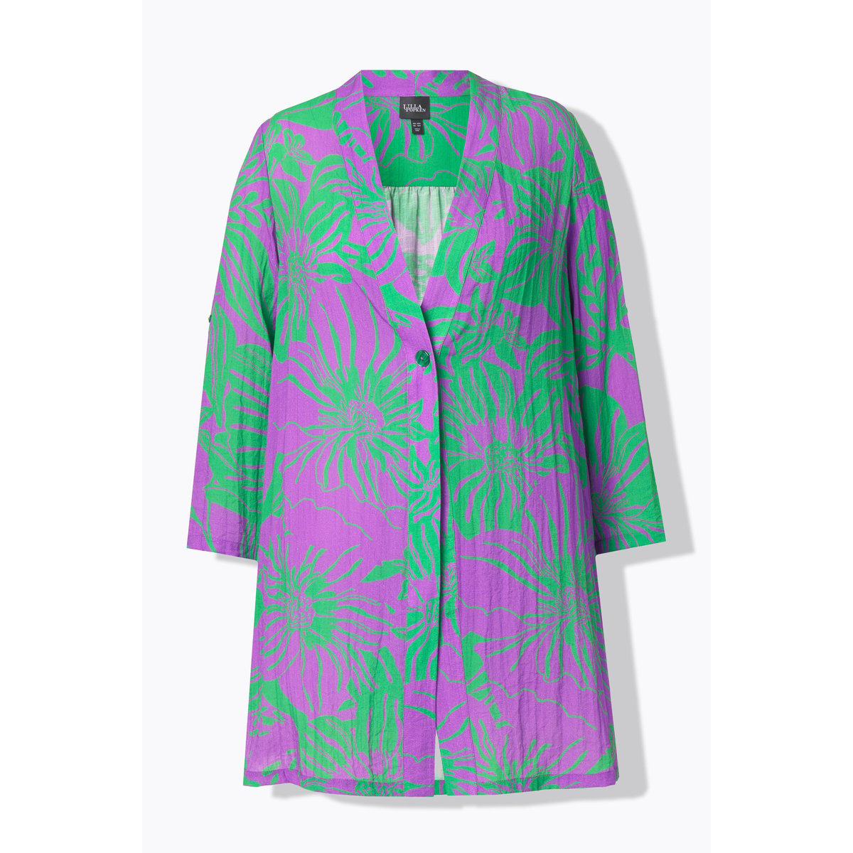 Veste chemisier à fleurs. Encolure violet, ULLA POPKEN