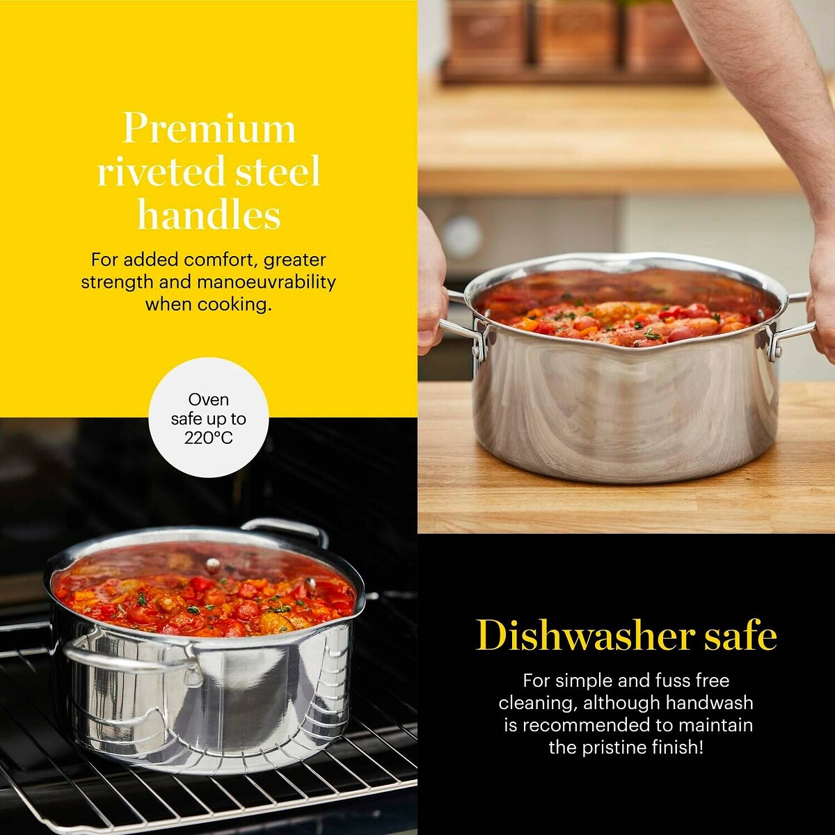 24cm Tri-Ply Casserole with Lid silver-coloured, GOOD FOOD BY TOWER