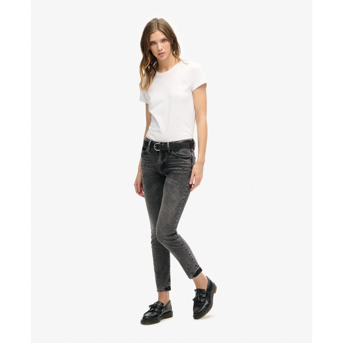 Jean slim taille mi-haute en coton biologique noir écho, SUPERDRY