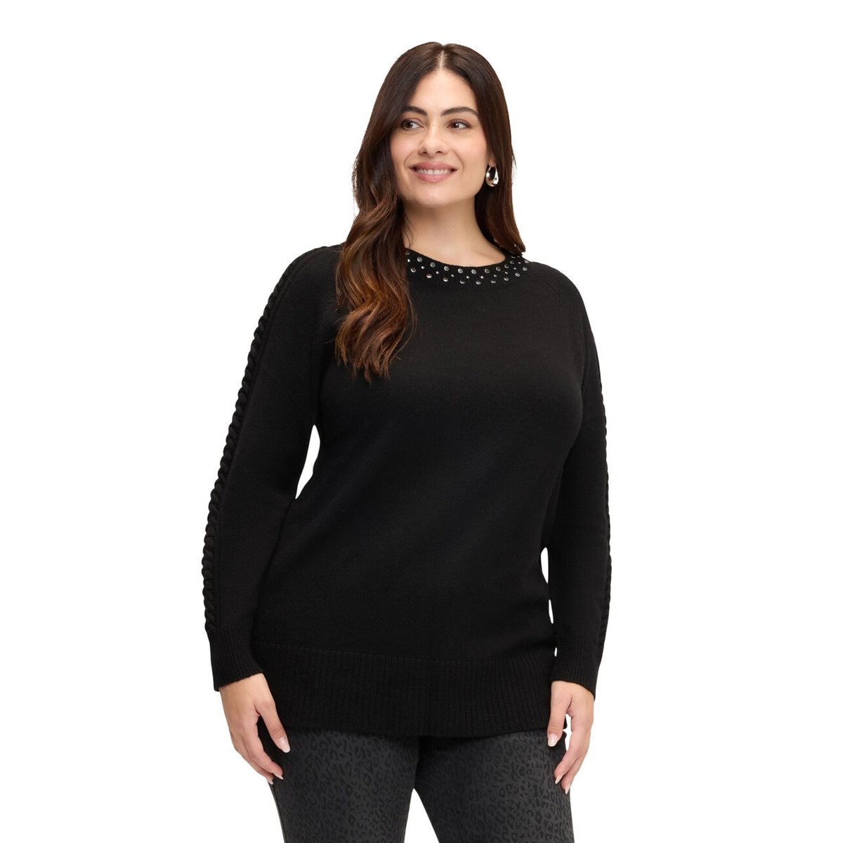 Pull avec applications de strass noir, FIORELLA RUBINO
