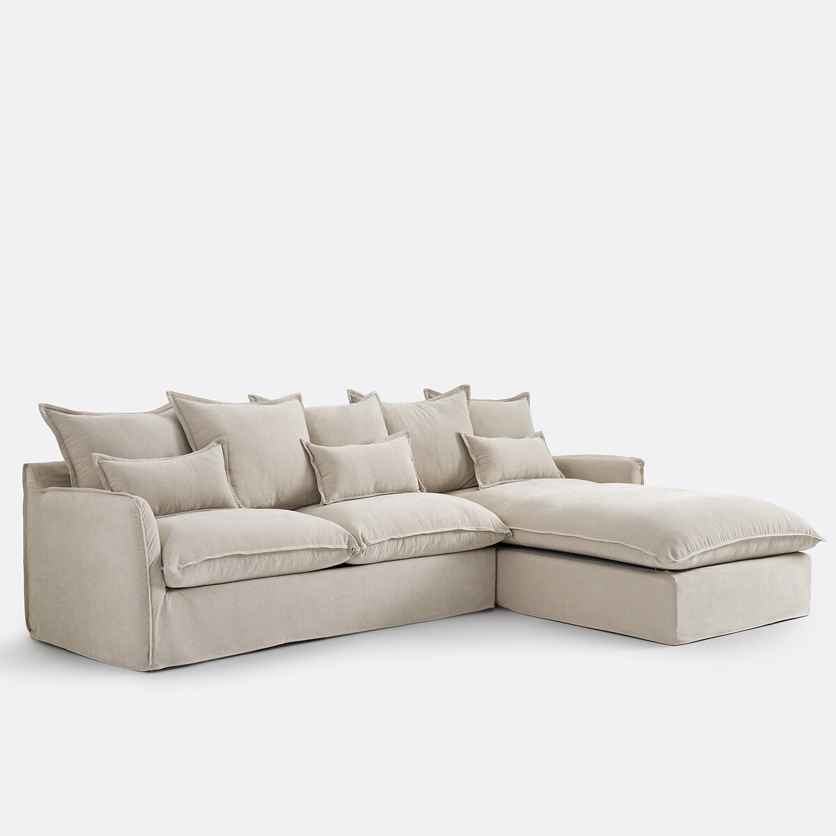 Canapé d'angle droit, déhoussable, 4 places, en polyester chiné, ODNA beige, LA REDOUTE INTERIEURS