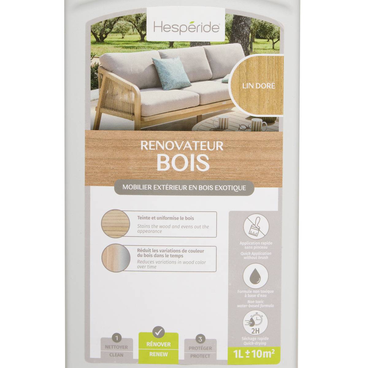 Rénovateur de couleur bois exotique finition Lin doré 1L blanc, HESPERIDE
