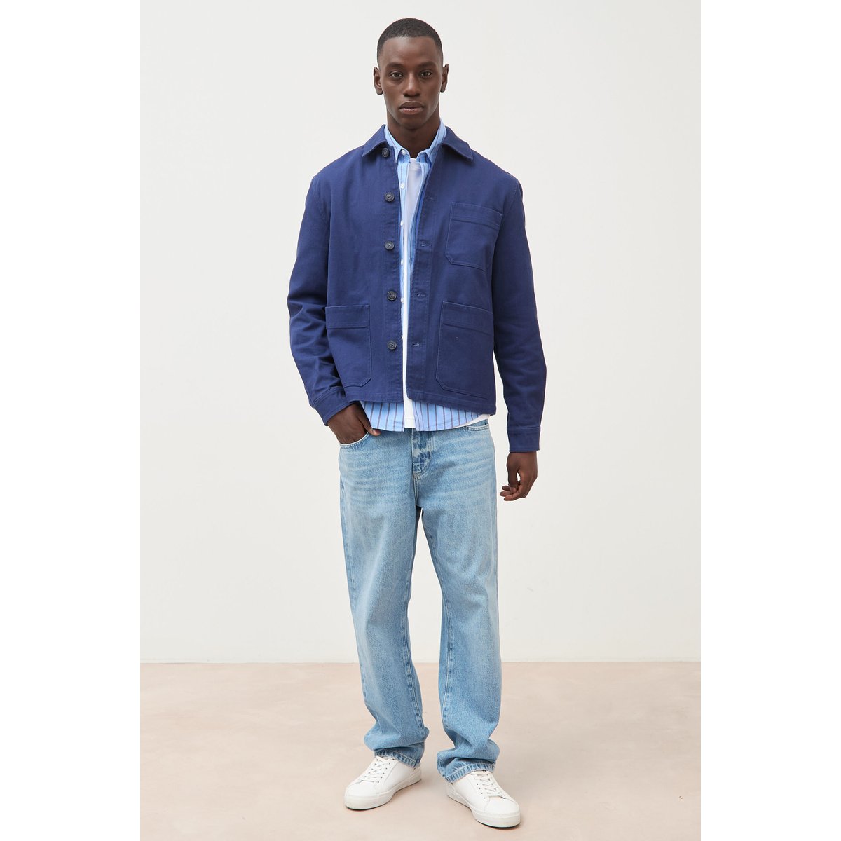 Surchemise droite en coton bleu foncé, BONOBO
