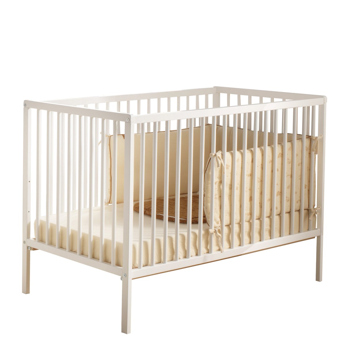 Lit tout barreaux en bois avec matelas blanc, BABY PRICE