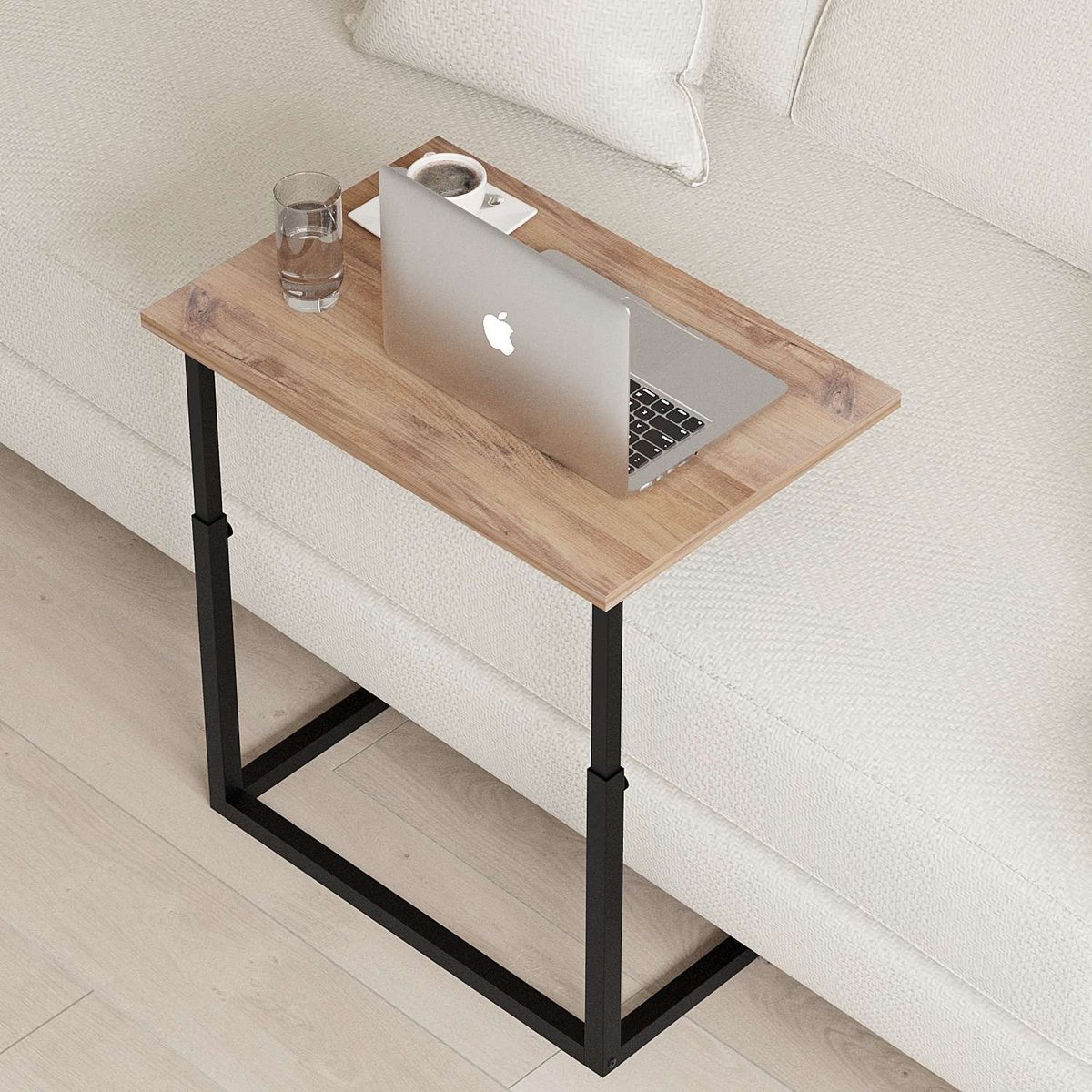 Bureau d'appoint réglable en hauteur effet bois et métal CAPRI marron, TOILINUX