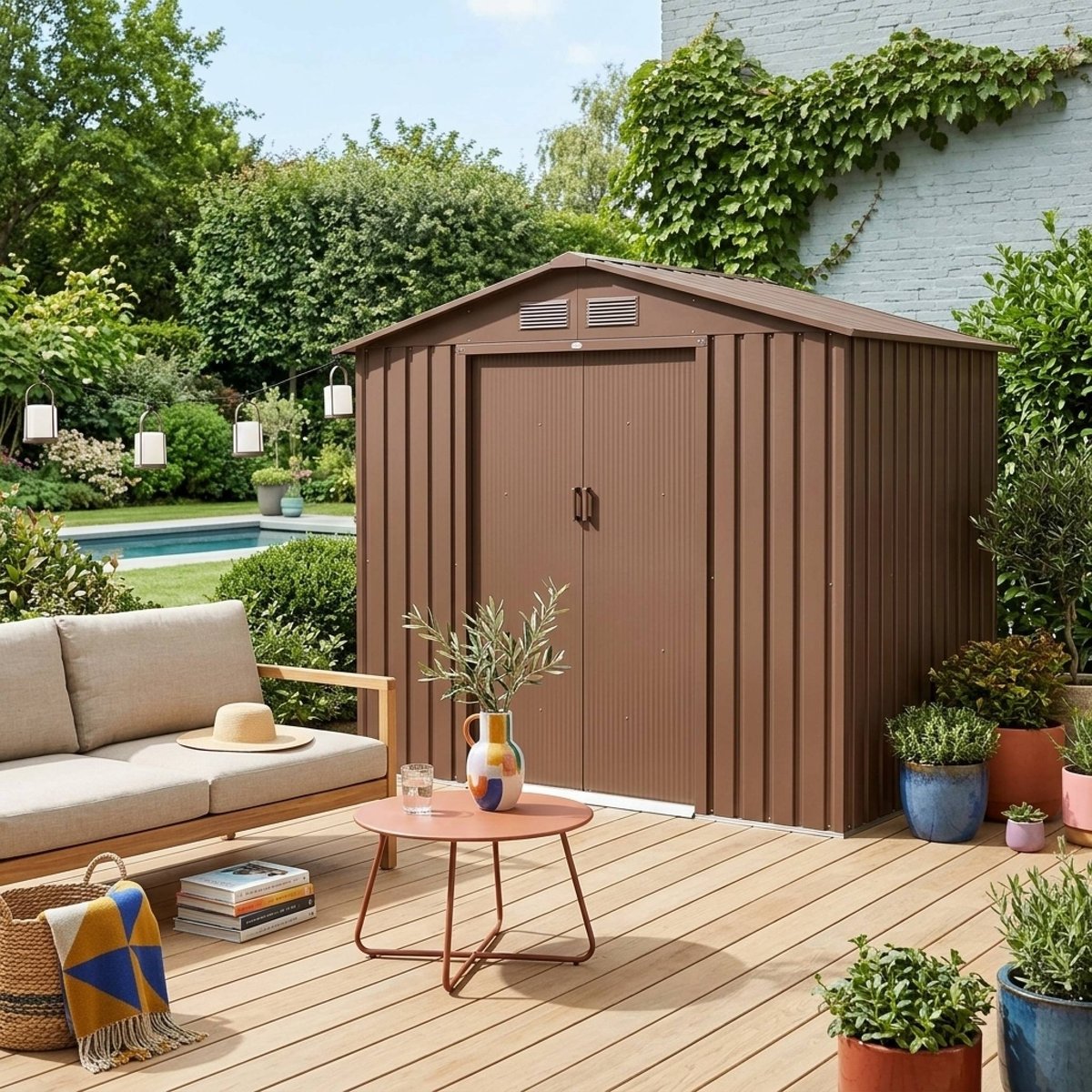 Abri de jardin métal 2,71m² avec kit d'ancrage HOUTLAND anthracite, SWEEEK