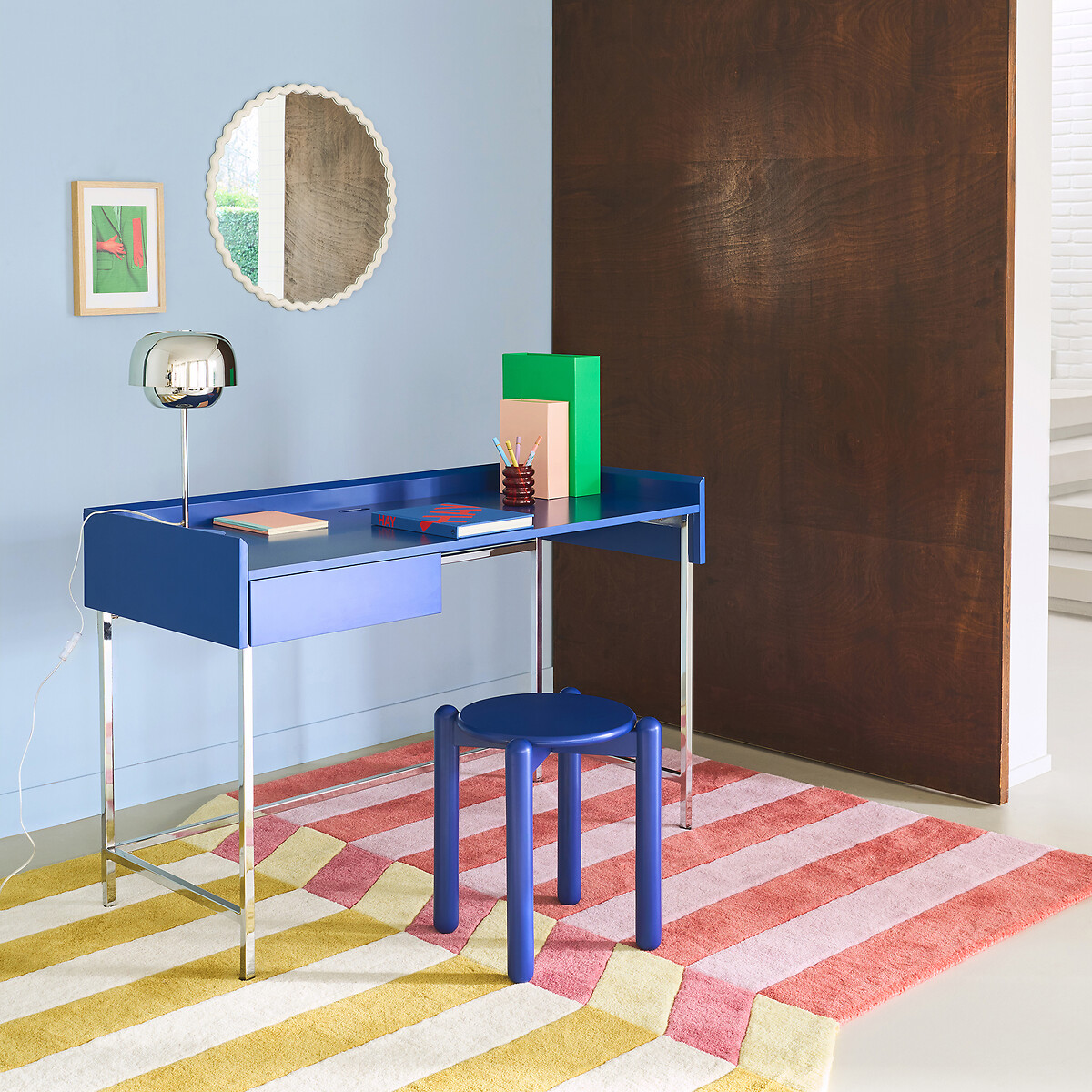 Tabouret hêtre massif coloré, COLOQUO bleu, LA REDOUTE INTERIEURS