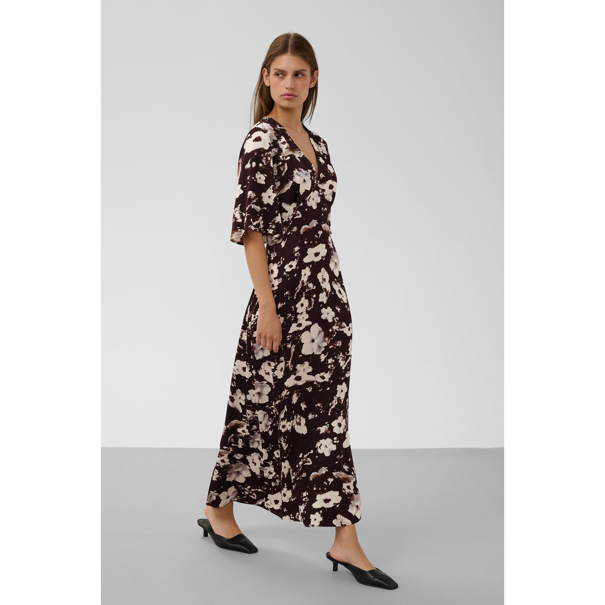 Robe marron brown flower print, SOAKED IN LUXURY