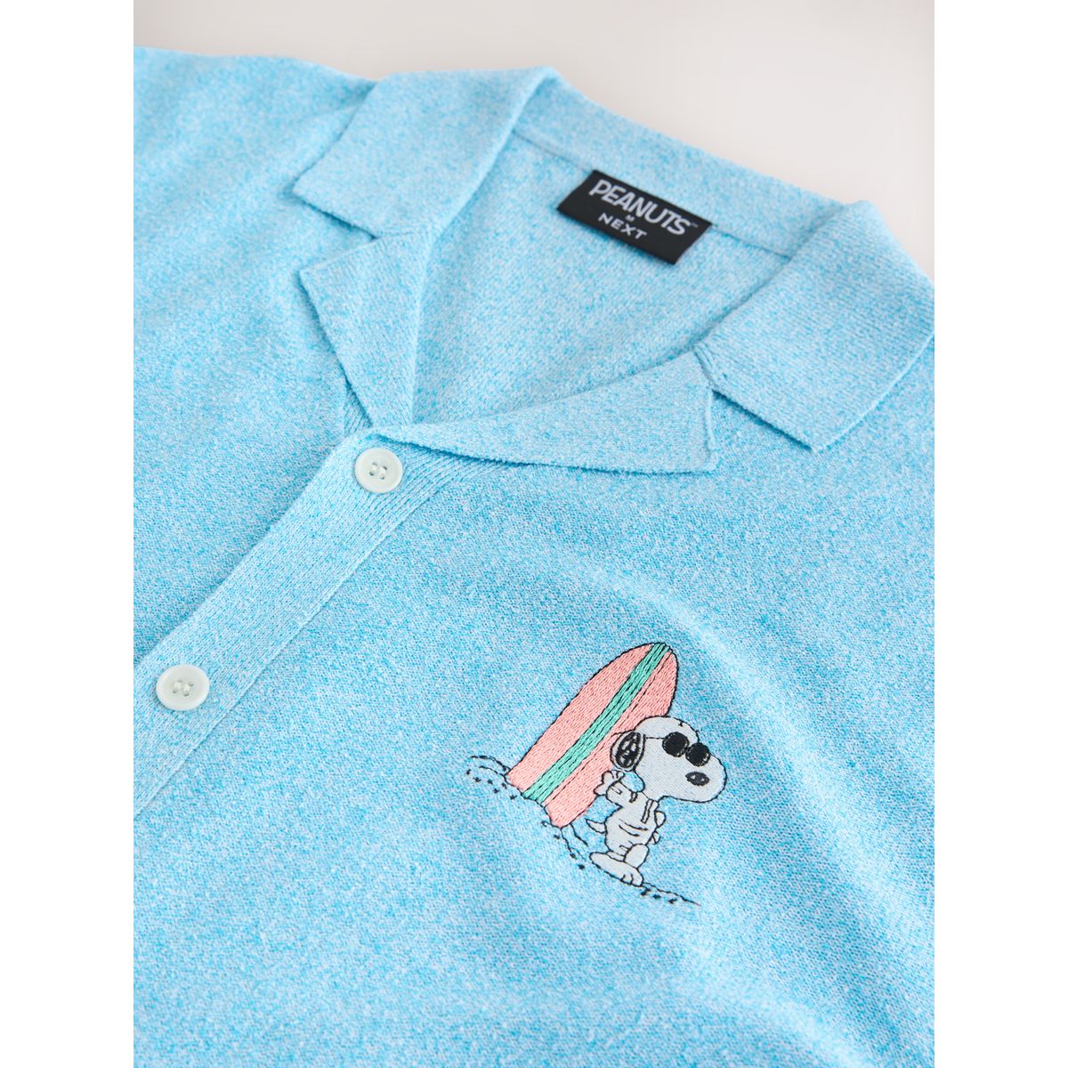 Chemise col cubain en maille bouclée snoopy bleu, NEXT