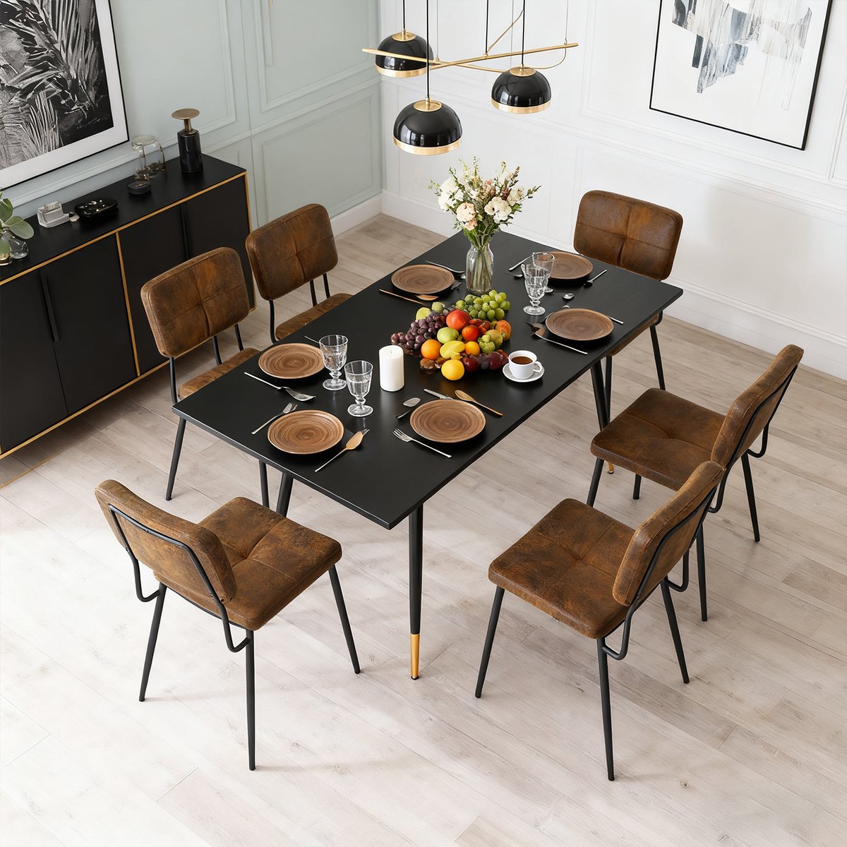 Lot de 6 chaises de salle à manger en marron style vintage rétro, KAROMI marron, MEUBLES COSY